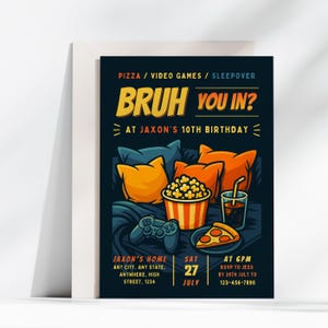 Video Game Slumber Party Invitation: Printable Boy Birthday Invite (5x7 inch Canva Template)