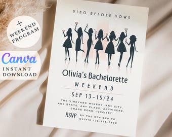 Wine Bachelorette Invitation: Vino Before Vows Weekend Itinerary (Printable Invite)