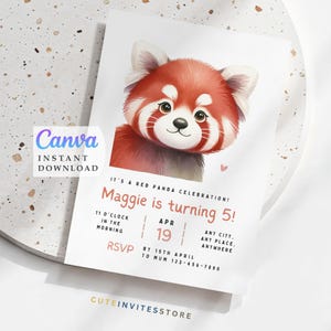 Red Panda Invite: Girl Editable Template (Instant Download)