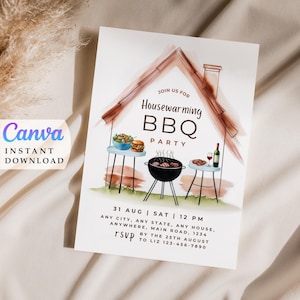 Invito stampabile per festa di inaugurazione della casa, barbecue, invito per festa di inaugurazione della casa, modello di invito modificabile, download immediato