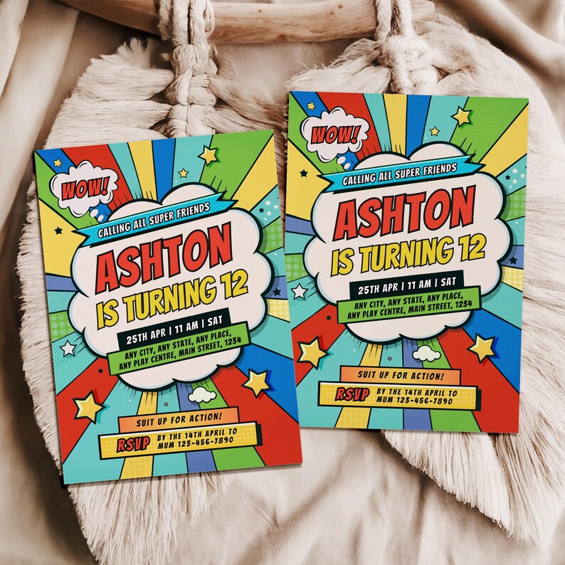 Superhero Birthday Invitation: Comic Book Style, Editable Template ...
