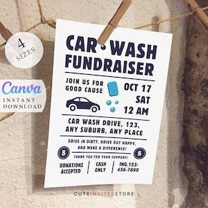 Car Wash Fundraiser Flyer For Car Wash Invitation Poster School Church Fundraiser Canva Editable Template Instant Download