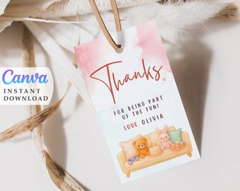 Sleepover Birthday Thank You Tags: Editable Slumber Party Favors (Digital Download)