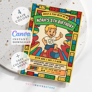 Building Block Party Editable Invitations Bricks Birthday Printable Invitation Editable Template Instant Download