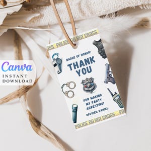 Police Party Favors Editable Thank You Tags Police Officer Party Decor Cops And Robbers Kids Birthday Instant download