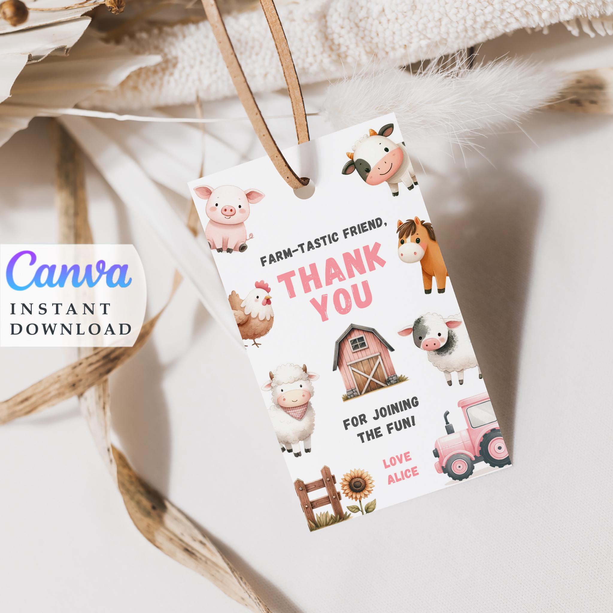 Farm Birthday Thank You Tags: Barnyard Party Favors (editable Template ...