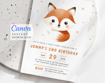 Baby Fox 2nd Birthday Invitation: Woodland Animals (Instant Download)