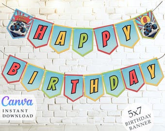 Monster Truck Birthday Banner: Editable Party Decorations (Digital Download)