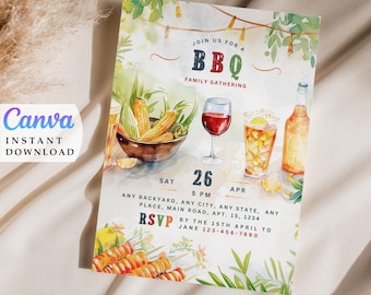 Backyard BBQ Family Gathering Printable Invitation (Instant Download)