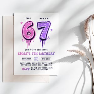 6 7 invitation Girl Birthday Invite Editable Template (Digital Download)