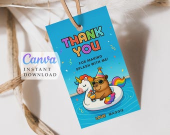 Capybara Gift Tag Capy Birthday - Canva template (Instant Download)