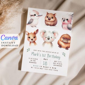 Australian native Baby Animal Invites Aussie animal invite Koala Birthday invitation template Zoo Themed Party 1st Birthday party