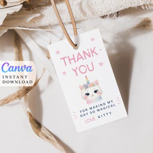 Caticorn Geburtstag Party Favor Katze Einhorn Regenbogen Kitty Party Favor Bag Mädchen Geburtstagsgeschenk Bearbeitbare Vorlage Instant Download