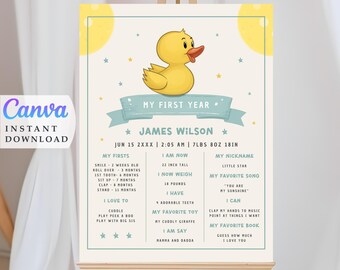 Duck 1st Birthday Milestone Sign Template (Instant Download)