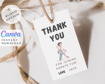 Karate Boy Thank You Tag: Martial Arts Party Favor (Editable Template, Instant Download)
