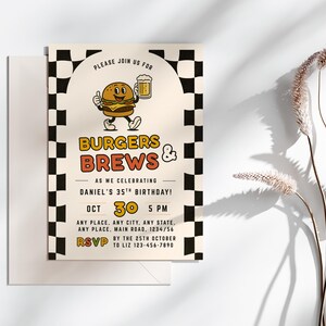 Burgers and Brews Birthday Invitation, Printable Adult Party Invite, Editable BBQ Canva Template