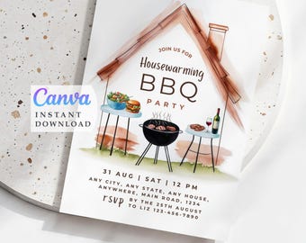 Housewarming BBQ Party Invitation: Editable New Home Invite (Instant Download)