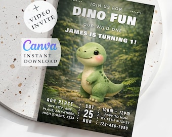 Dinosaurier Geburtstag Kinder Video einladen Animierte Einladung + Printable (Instant Download)