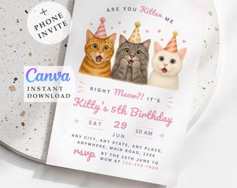 Are You Kitten Me - Kitty Cat Invitation: Digital Invite (5x7in, 1080x1920px)