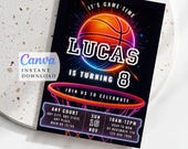 Basketball Birthday Custom Invitation – Neon Sport Theme (Instant Download)