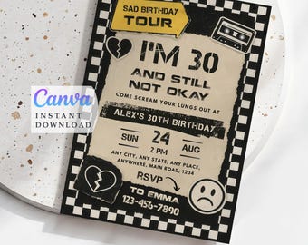 Emo Birthday Party, Checkered Invitation, Punk Rock Invite (Digital Download)