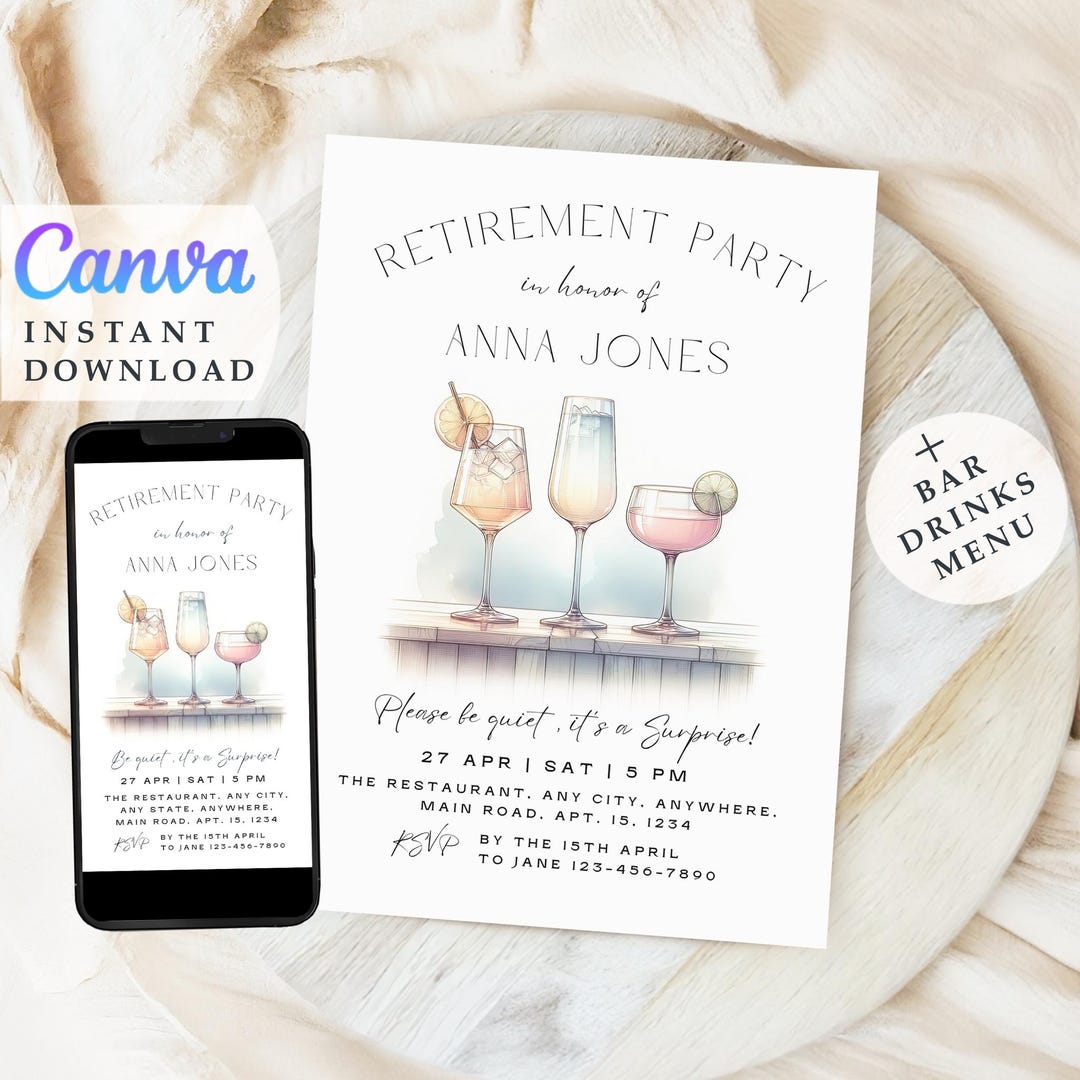 Surprise Retirement Party Invitation: Elegant Editable Template ...
