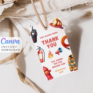 Fire Fighter Favor Fireman Party Favor Firetruck Birthday Party Supplies Firefighter Birthday Editable tags Instant Download