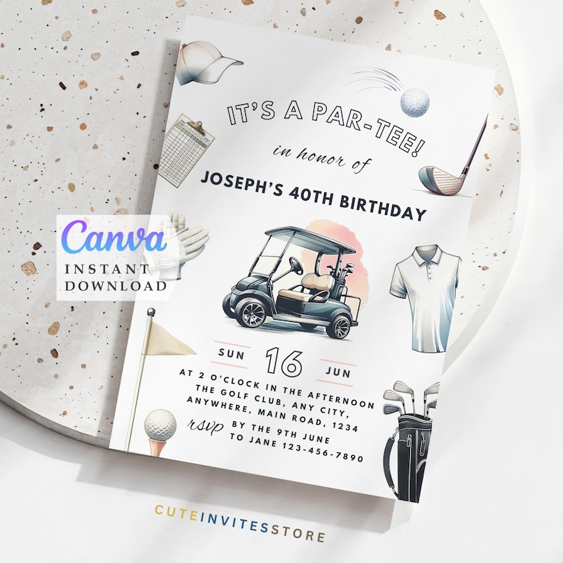 Golf Birthday Invitation Template: Printable Party Invite (Instant Download)