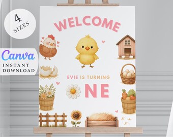 Rustic Chick 1st Birthday Welcome Sign: Editable Template (Digital Download)