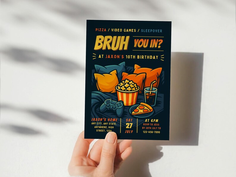 Video Game Slumber Party Invitation: Printable Boy Birthday Invite (5x7 inch Canva Template)