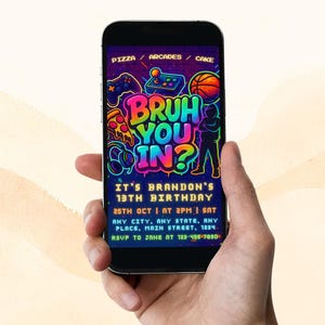 Bruh Its My Birthday – Neon Graffiti invite, Arcade Game Party (Instant Download) image 8