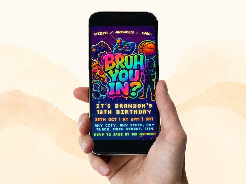 Bruh Its My Birthday – Neon Graffiti invite, Arcade Game Party (Instant Download) image 8