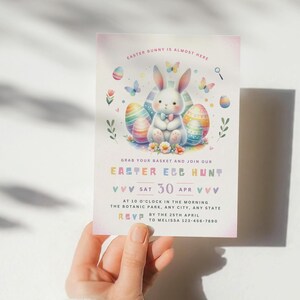 Egg Hunt Invitation Easter Bunny Invite | Egg Hunt Party Printable Invitation Editable Template | Instant Download