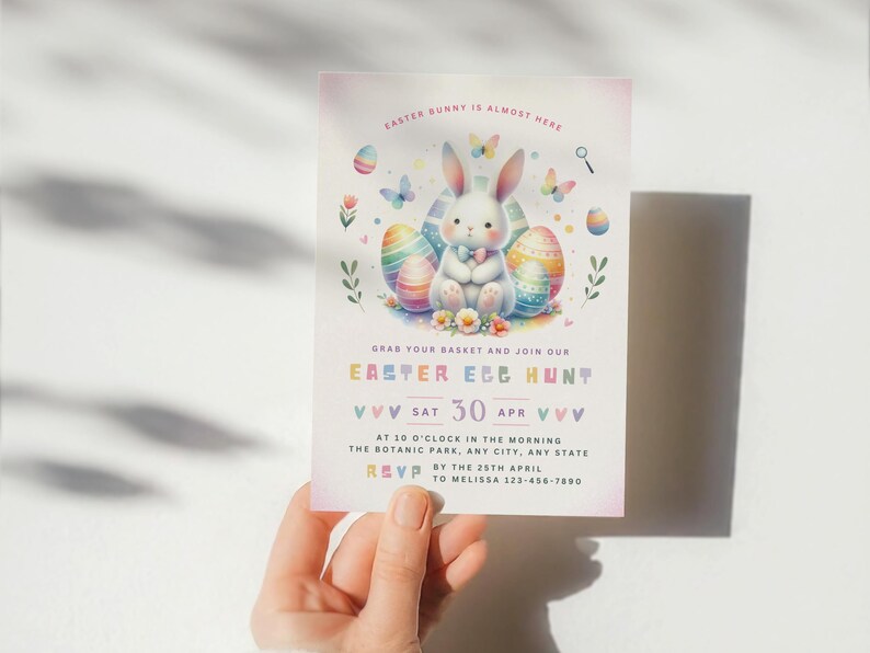 Egg Hunt Invitation Easter Bunny Invite | Egg Hunt Party Printable Invitation Editable Template | Instant Download