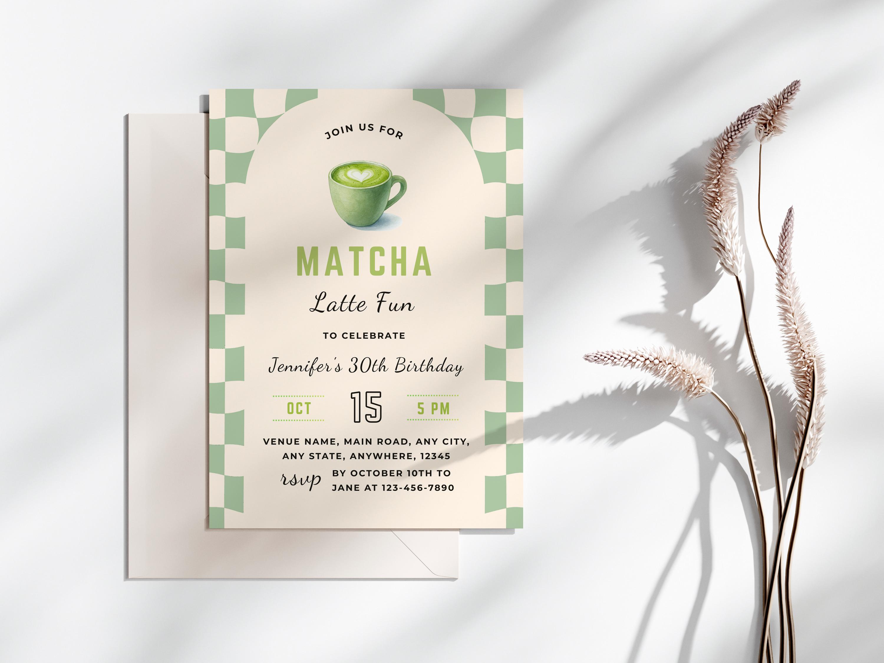 Matcha Latte Birthday Invitation – Editable Canva Template, Printable ...