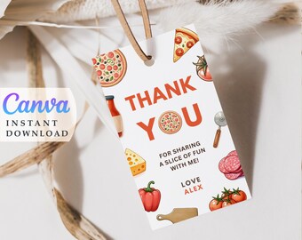 Etiquetas de agradecimento para festa de pizza: modelo editável (download instantâneo)