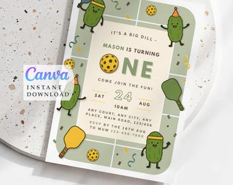 Pickleball 1st Birthday Invitation: Editable Canva Template (Digital Download 5x7 inch)