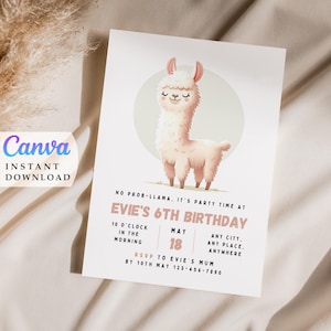 Llama Birthday Party Invitation: Editable Canva Template (Instant Download)