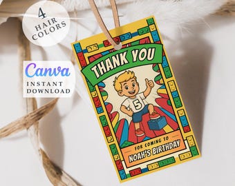 Building Blocks Party Favor Tags: Editable Birthday Thank You (Digital Download)