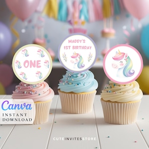 Unicorn Cupcake Toppers: Pastel Rainbow Party Decor (Digital Download)