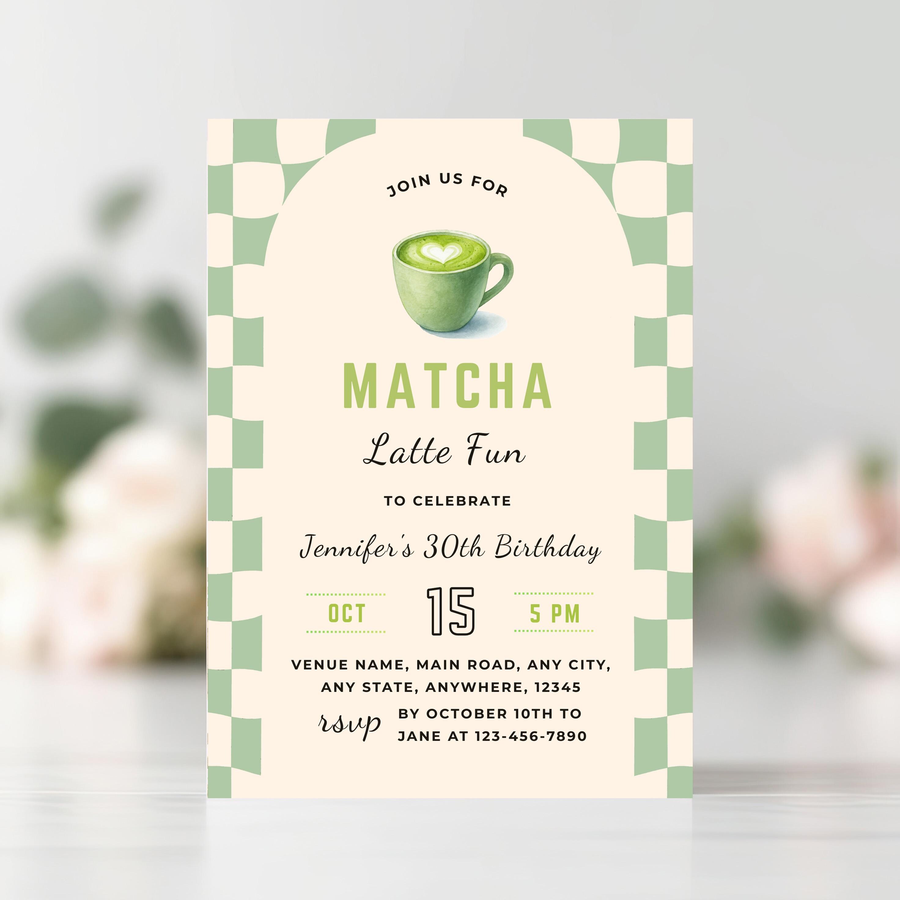 Matcha Latte Birthday Invitation – Editable Canva Template, Printable ...