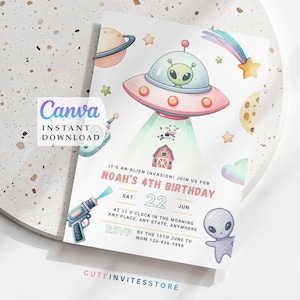 Invitation à une fête d'anniversaire extraterrestre : modèle OVNI extra-atmosphérique (téléchargement numérique)