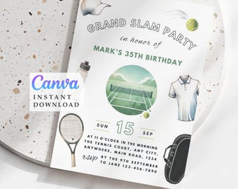 Tennis Birthday Party Invitation Template: Editable Sports Invite (Instant Download)
