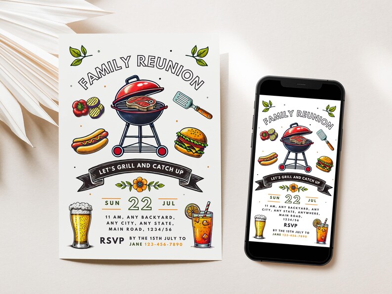 Family Reunion BBQ Invitation: Editable Picnic Party Invite (Digital)