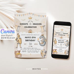 Knights and Dragons Birthday Invitation: Medieval Theme (Digital Download)