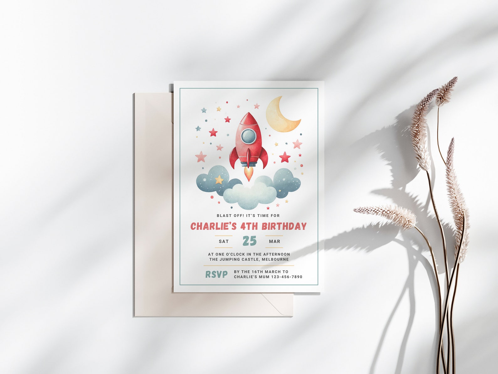 4th Birthday Space Rocketship Birthday Boys Party Invite 3 2 1 Blast ...