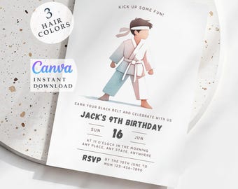 Karate Birthday Party Invitation: Taekwondo Martial Arts, Dojo Event (Digital Download, Canva Template)