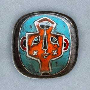 Pál Ferenc Studio Pottery Miniature Deep Bowl & Wall Plaque | Cubist Face | MCM Hungary 1960s