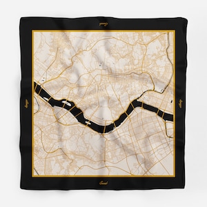 Seidenschal | Gold & Schwarz Modern Chic City Map Bandana, Schal | Korea der Stadt Atlas Sammlung Original Design von Esniq