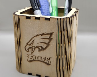 Philadelphia Eagles Pen Holder, Wood Desk Organizer, Football Fan Office Gift